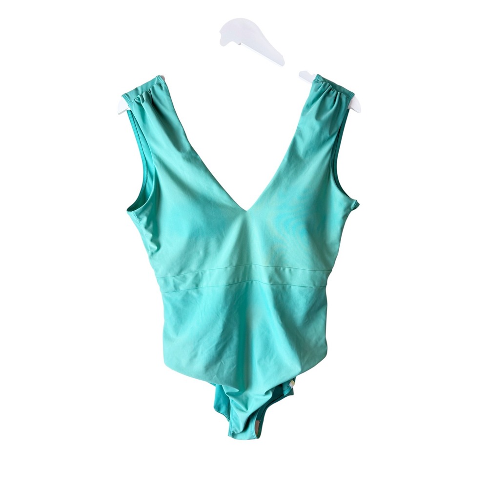 Summersalt The Ruched Backflip Turquoise V-Neck One Piece Swimsuit Sz 12